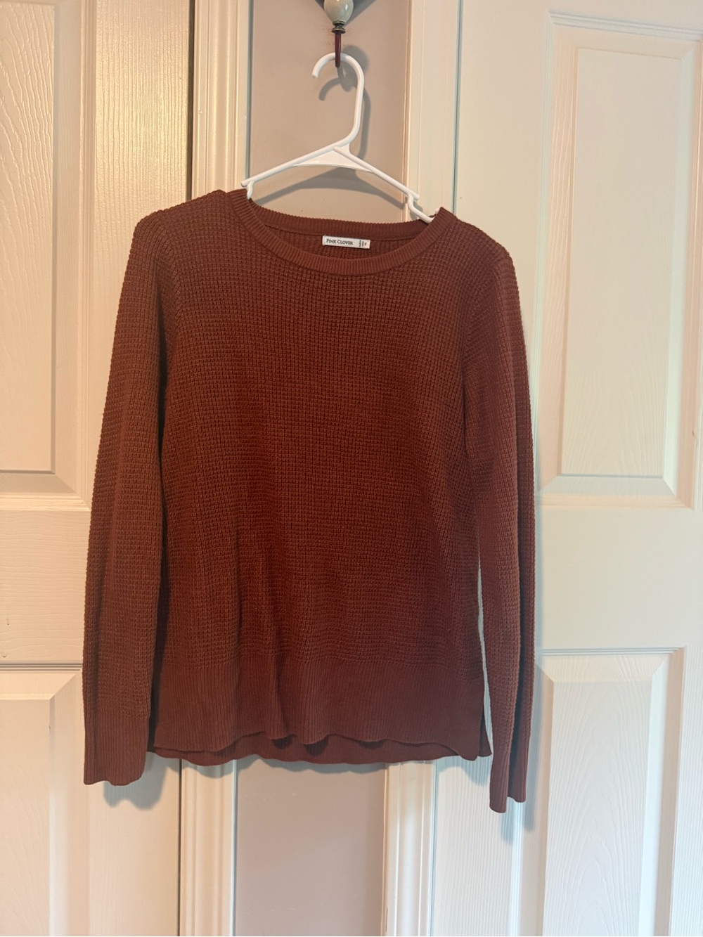 Pink Clover Rust Crewneck Waffle Knit Sweater